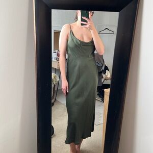 Anthropologie Green Satin Slip Dress